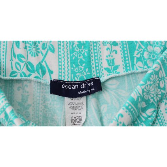 Ocean Drive Clothing Co. Womens Floral Bell Bottom Pants Green Size L Pre-Owned - Picture 5 of 5